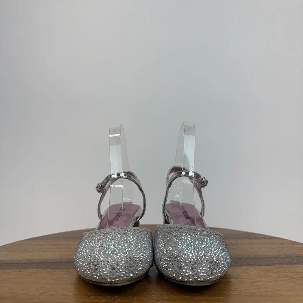 Big Kids Girls Steve Madden Lauv‎ Silver Rhinestones Heeled Pumps Size 2 Y GUC